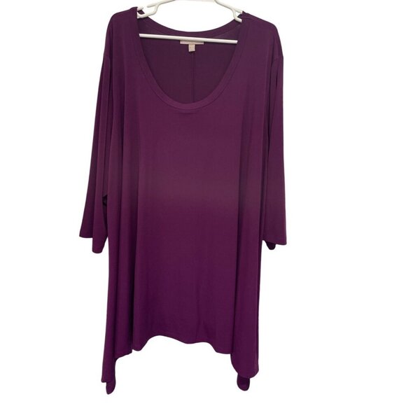 Woman Within 4X (34/36) Purple Tunic Top 3/4 Sleeve Asymmetrical Hem Stretchy - Picture 1 of 4